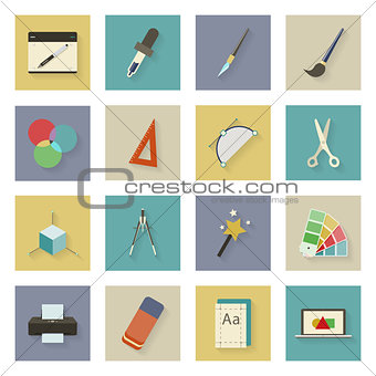 Graphic and design flat icons set with shadows
