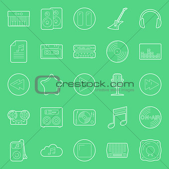 Music and audio thin lines icons set