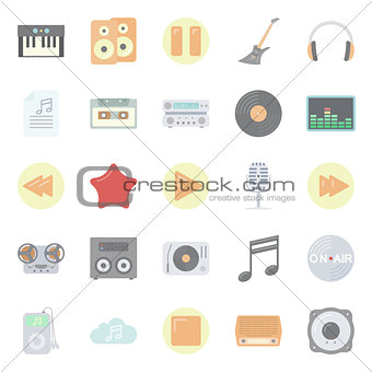 Music and audio flat icons set