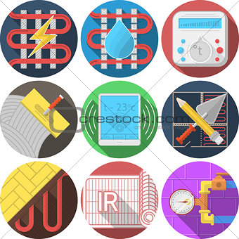 Colored icons vector collection for underfloor heating