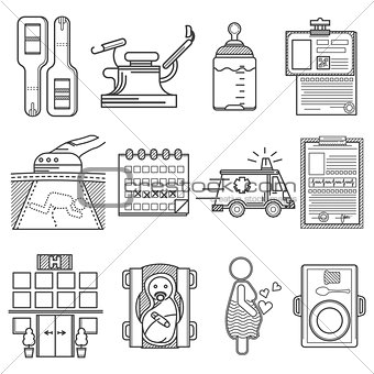 Black icons vector collection for gynecology