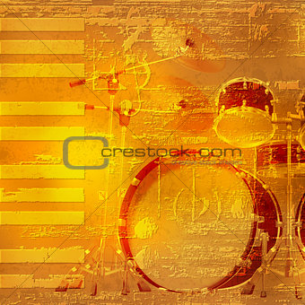 abstract grunge piano background with drum kit