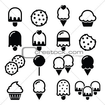 Food, desserts icons - cupcake, ice-cream, cookie, lollipop
