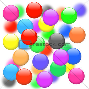Colorful balls with bokeh effect on white background