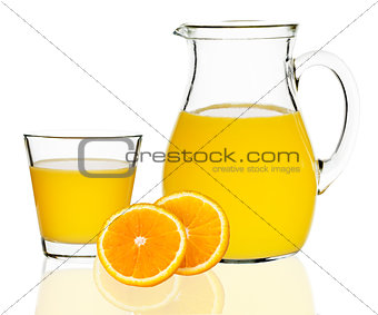 orange juice in a glass and carafe