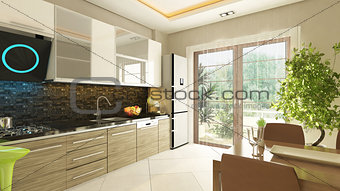 3D rendering modern kitchen design