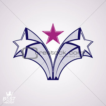 Heraldic simple 3d design element, celebrative pentagonal flying