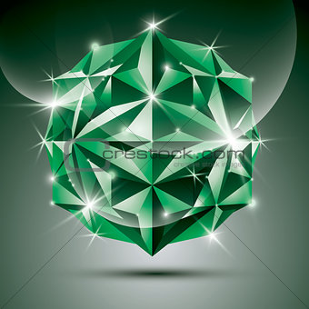 Party 3D green shiny disco ball. Vector fractal dazzling abstrac