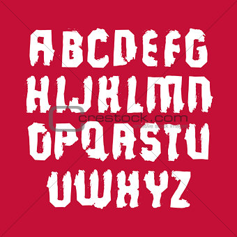 Uppercase calligraphic brush letters isolated on red background,