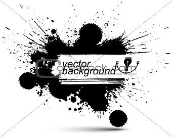 Vector ink splash monochrome seamless pattern with rounded overl