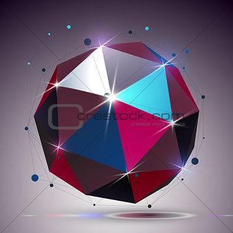Technology spherical polished object with lines mesh. 3d colorfu
