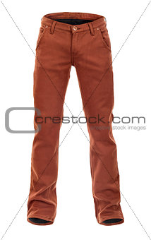 empty voluminous brown jeans on a white background