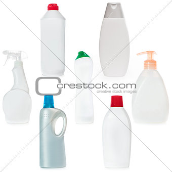 different bottles of household chemicals