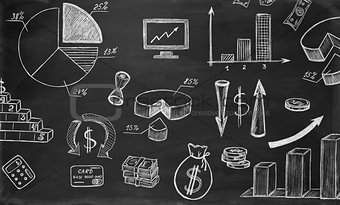 Business sketches on chalkboard