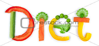 inscription diet of vegetables on a white background