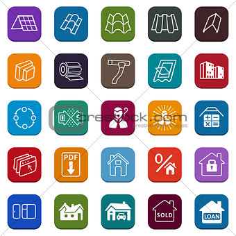 Sale buildings materials (roof, facade) site icons set