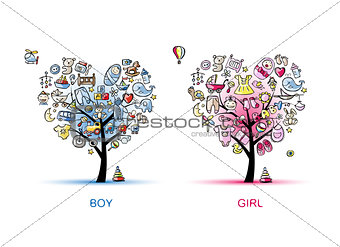 Heart shaped trees design for baby boy and girl