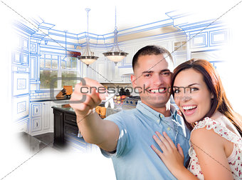 Military Couple with House Keys Over Kitchen Drawing and Photo