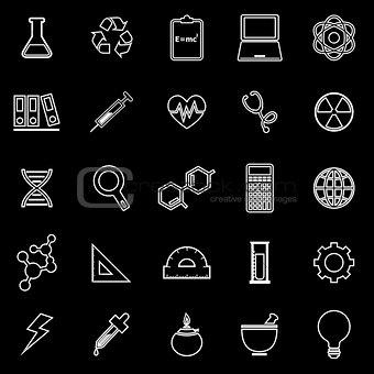 Science line icons on black background