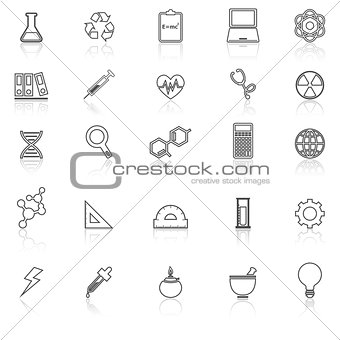Science line icons with reflect on white background