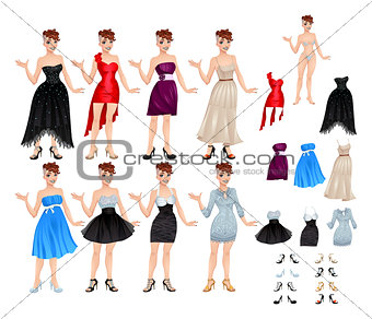 Female avatar with dresses and shoes