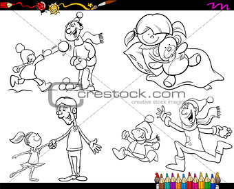 family coloring page cartoon set