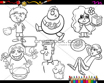 sweets and kids coloring page set