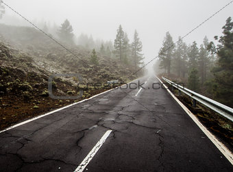 Foggy road to volcano Teide