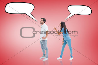 Composite image of angry brunette shouting at boyfriend