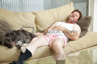 Man Asleep with His Dog