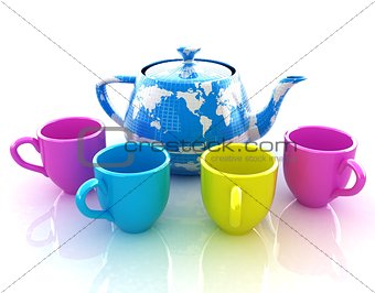 colorfull cups and teapot for earth