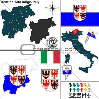 Map of Trentino-Alto Adige, Italy