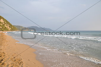 Sand beach at sunset - Corfu, Ionian Islands, Greek Islands, Mediterranean sea, Greece, Europe