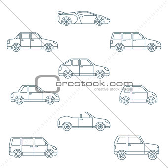 dark outline various body types of cars icons collection