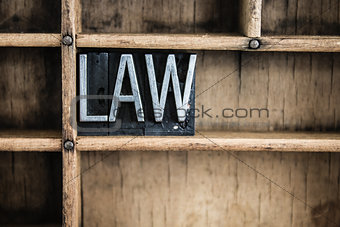 Law Concept Metal Letterpress Word in Drawer