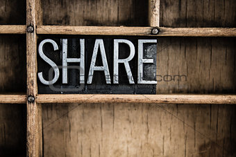 Share Concept Metal Letterpress Word in Drawer