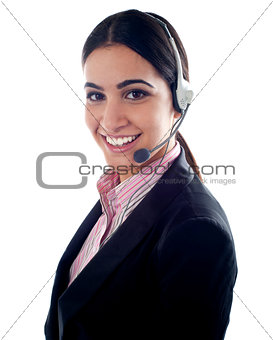 Female telemarketer with headsets