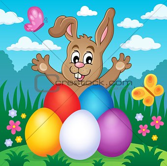 Young bunny with Easter eggs theme 2