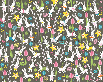 Seamless dark pattern with easter rabbits
