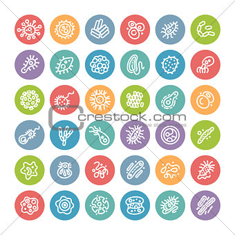 Set of Flat Round Icons with Bacteria and Germs