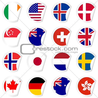 Curled corner stickers set with flags of the most developed coun