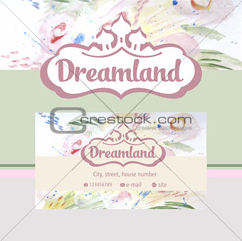 Vector logo and identification. Business card, banner. Perfumes and cosmetics. Dreamland. Floral fragrance.
