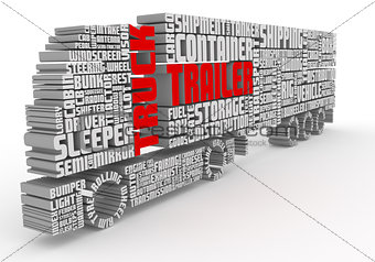 3d words shaping a truck with trailer front view