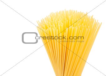 raw pasta spaghetti isolated on white background with space for text