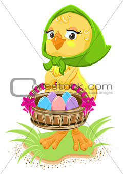 Easter - chicken holding a basket of eggs