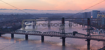Sunrise Over Bridges of Portland Oregon