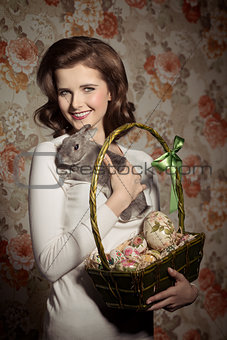 happy girl with tender rabbit 