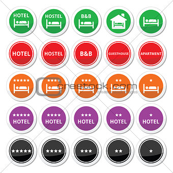 Hotel, hostel, B&B with stars round buttons set