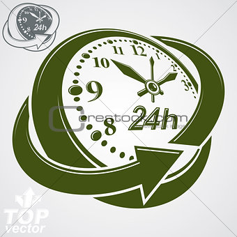 3d vector round 24 hours clock with arrow around, simple version