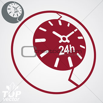 Contemporary red vector stylized 24 hours detailed icon, additio